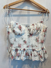 Arlene White and Pink Floral Lace Corset Top