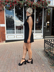 Milan Black Button Down Ribbon Detail Mini Dress