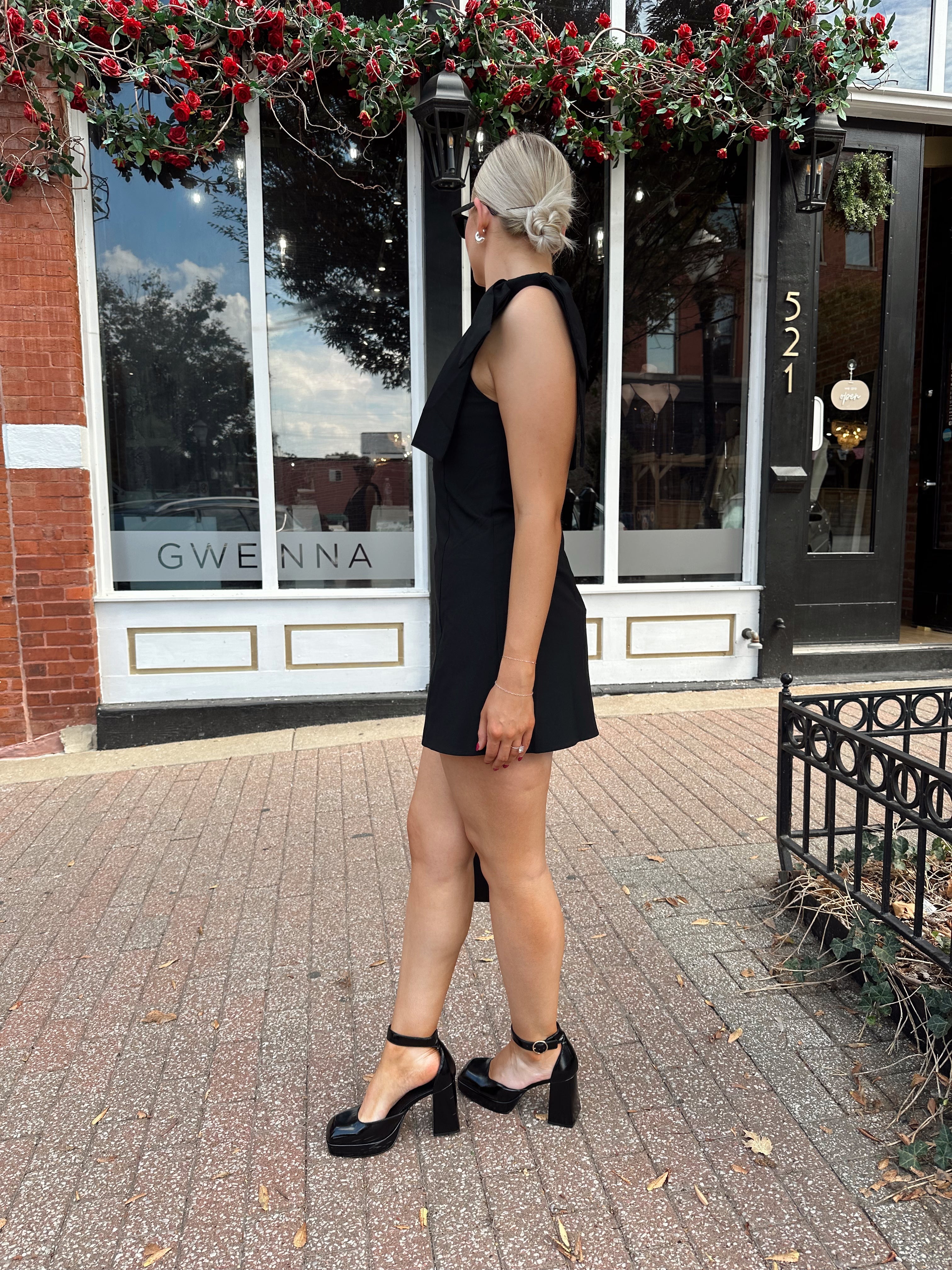 Milan Black Button Down Ribbon Detail Mini Dress