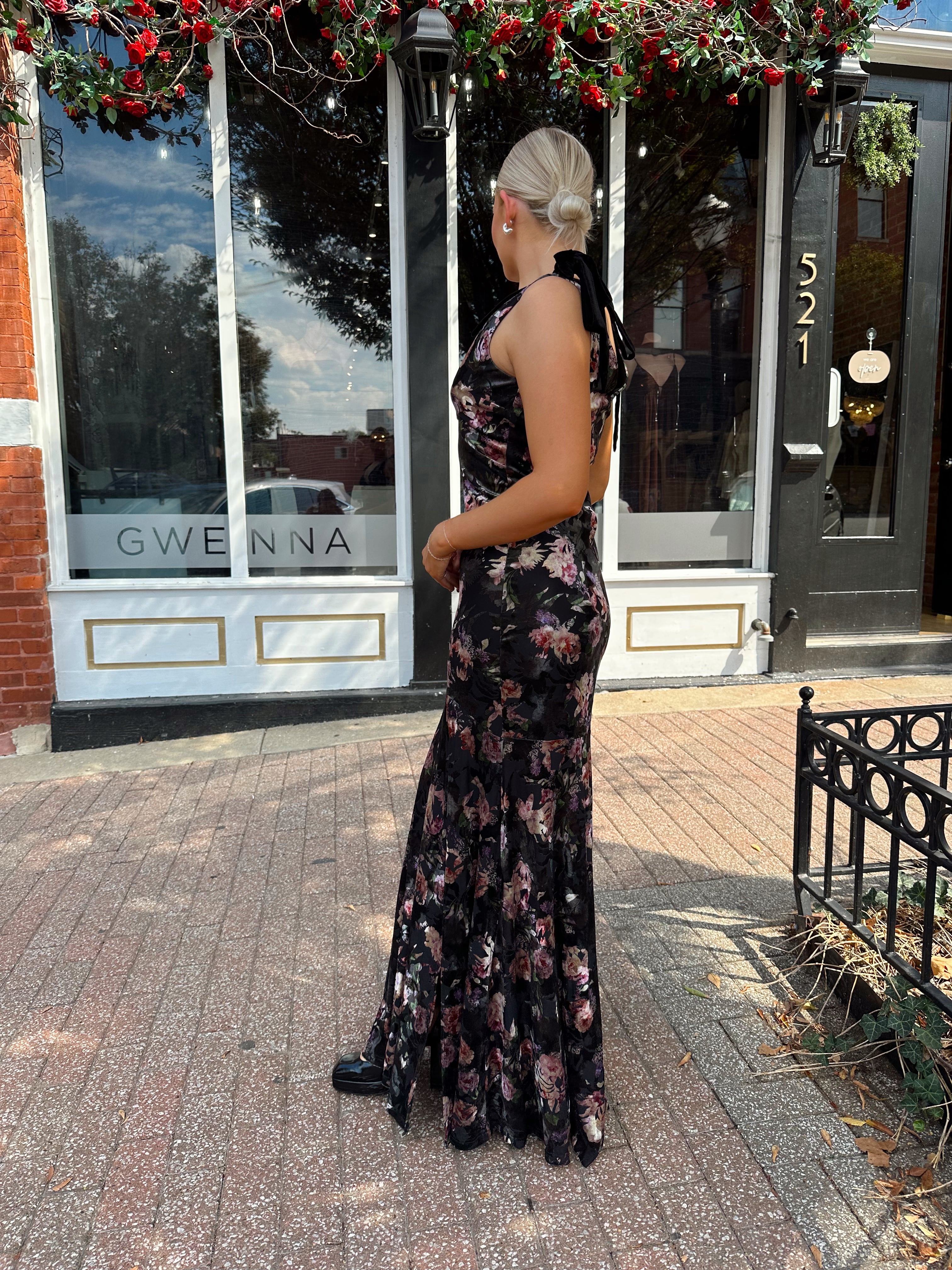 Sofie Black Floral Velvet Maxi Dress
