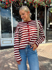 Breck Burgundy Striped Cardigan
