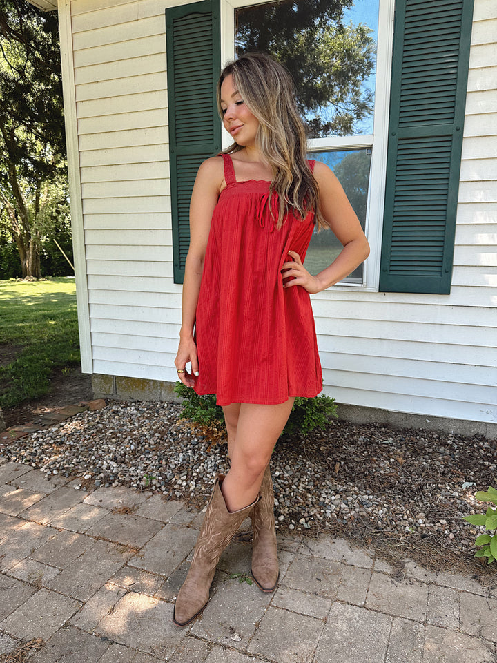 Gema Red Textured Mini Dress