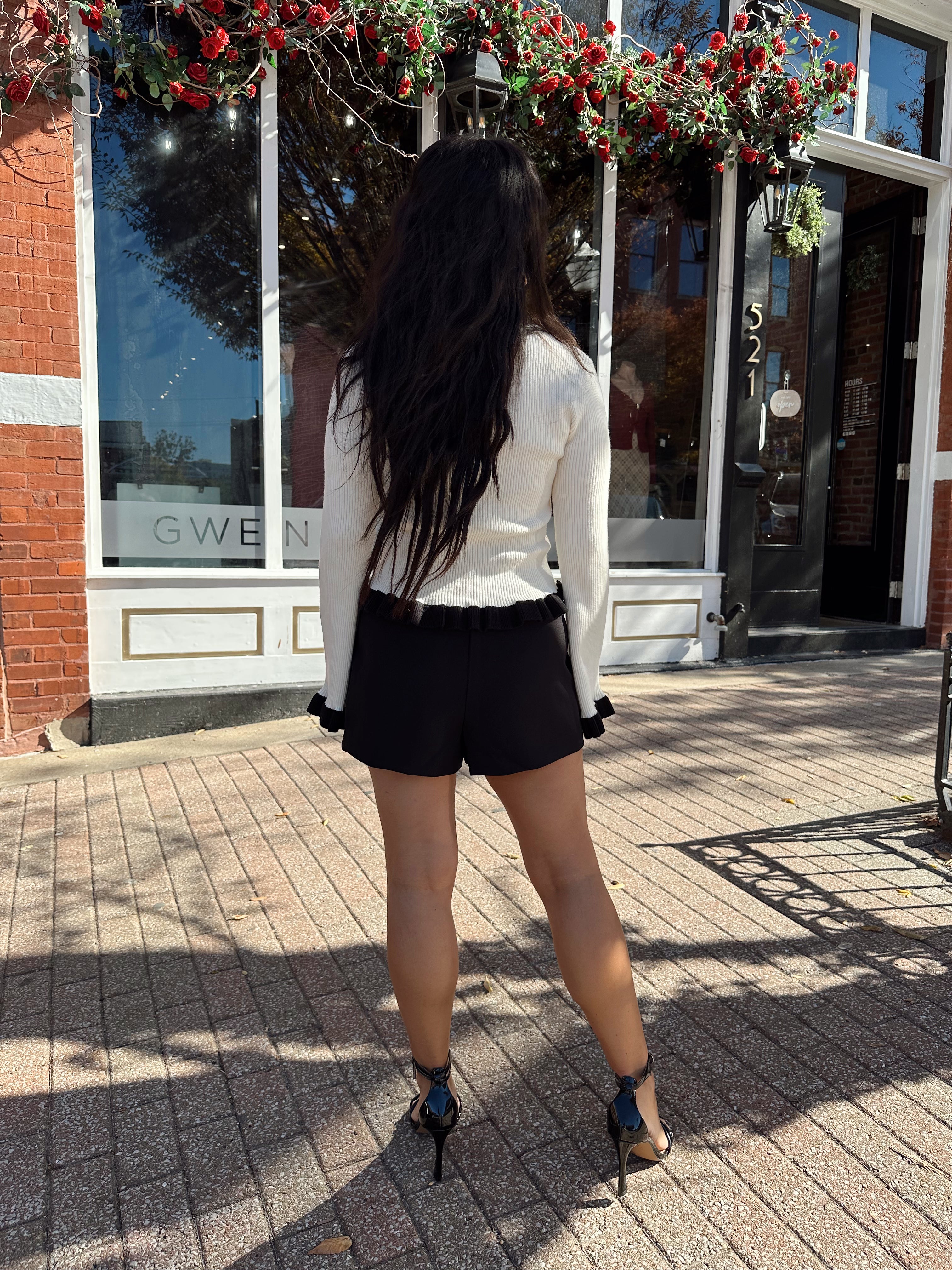 Lucia White and Black Contrast Long Sleeve Cut Out Top