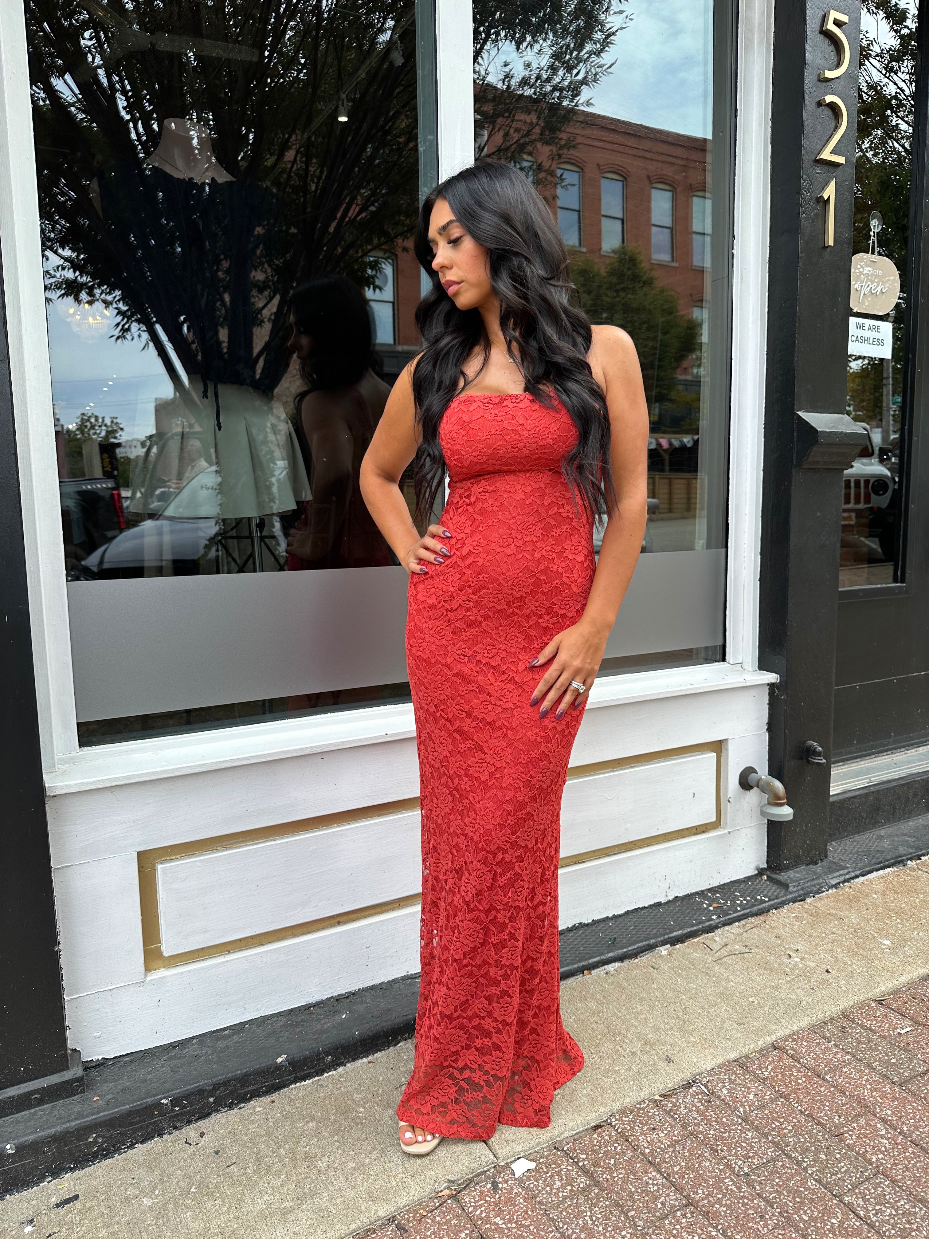 Remy Rust Lace Bodycon Maxi Dress