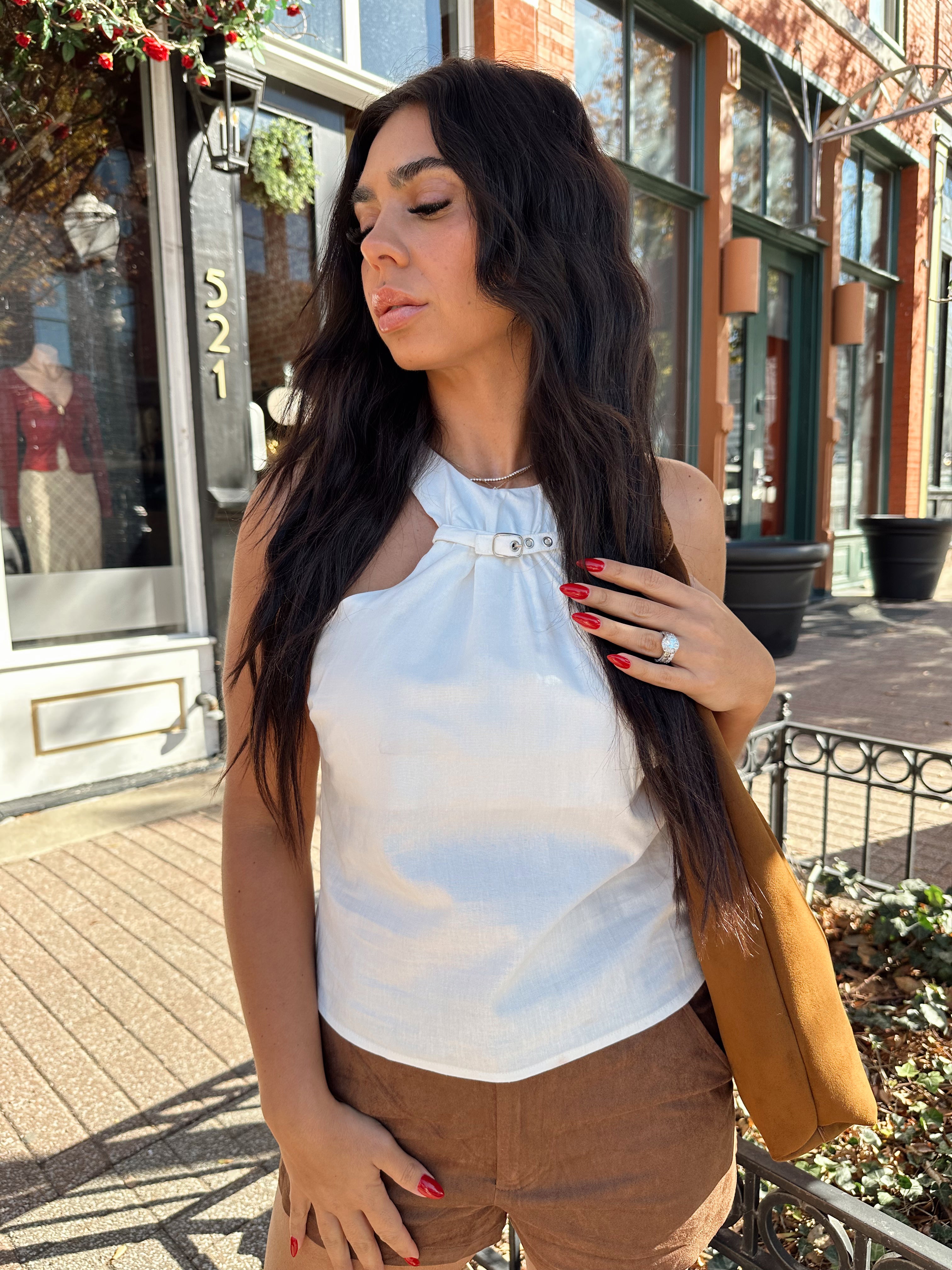 Maria White Buckle Detail Tank Top