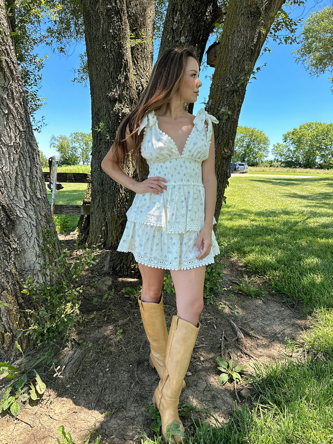 Kenna Blue Ditsy Eyelet Mini Dress