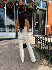 Neve Beige Suede Tube Top and Pants Set