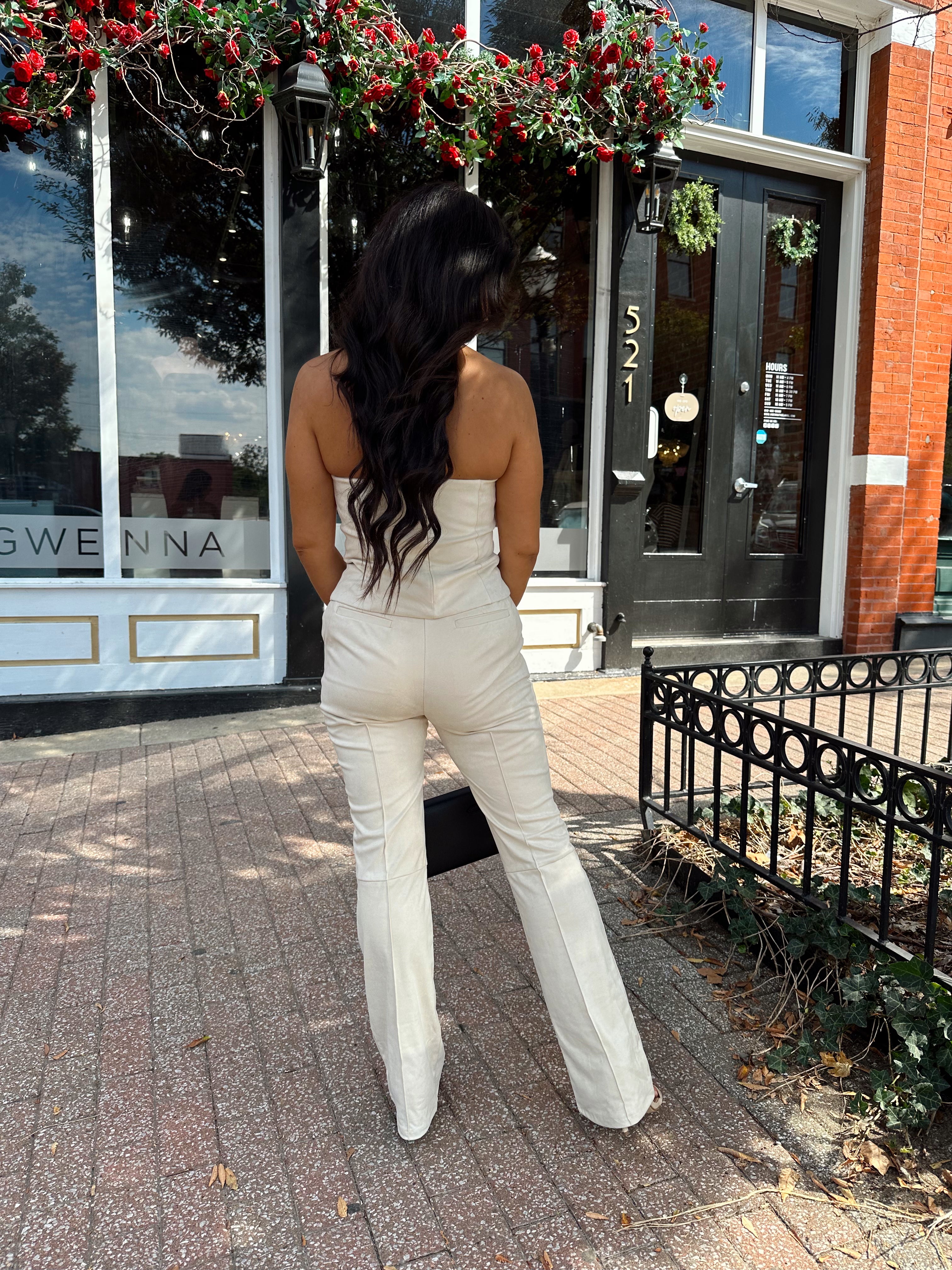 Neve Beige Suede Tube Top and Pants Set