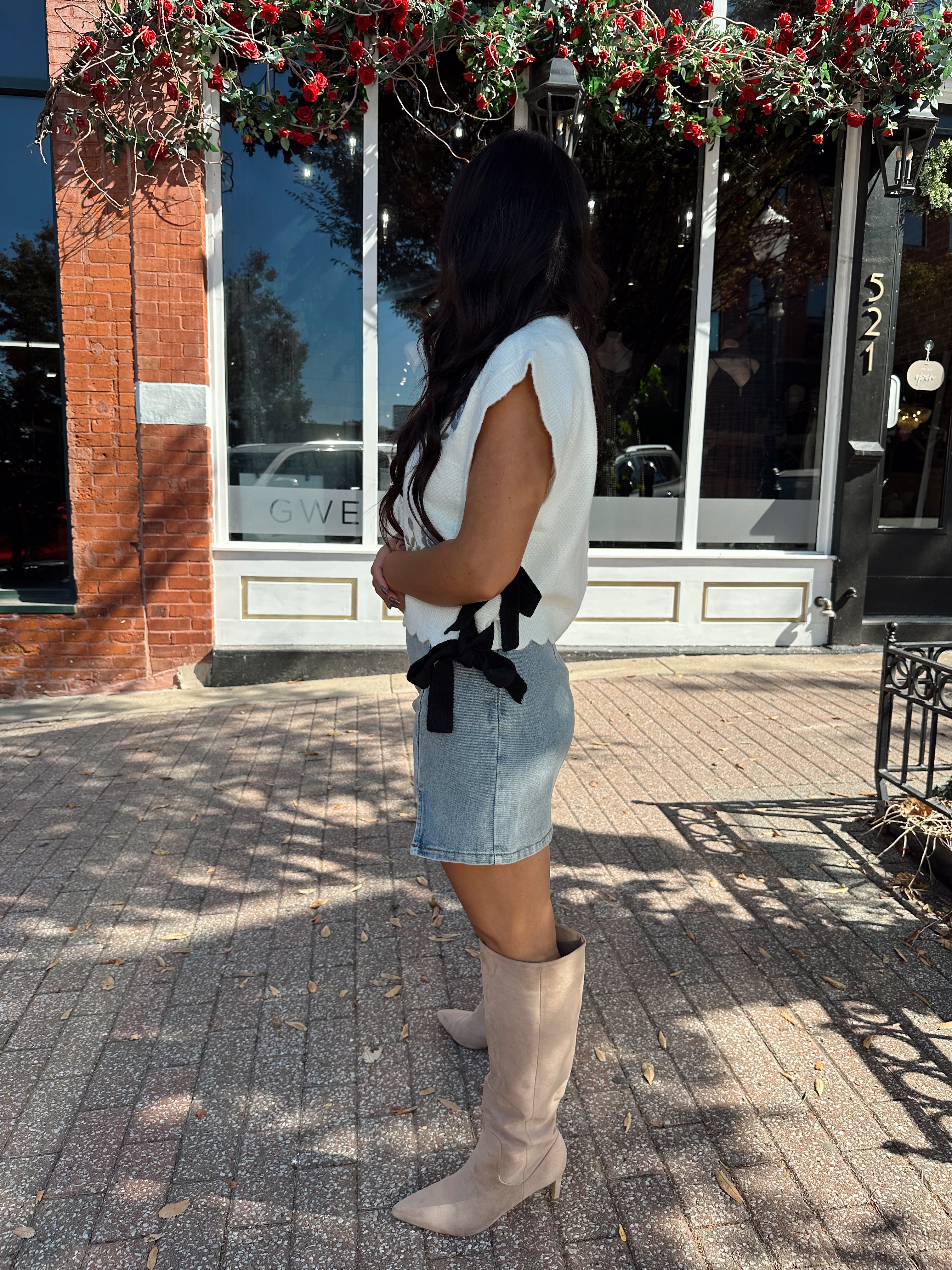Maybell Cream Knit Vest with Floral Embroidery