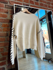 Lexi Cream Sweater With Navy Stitching