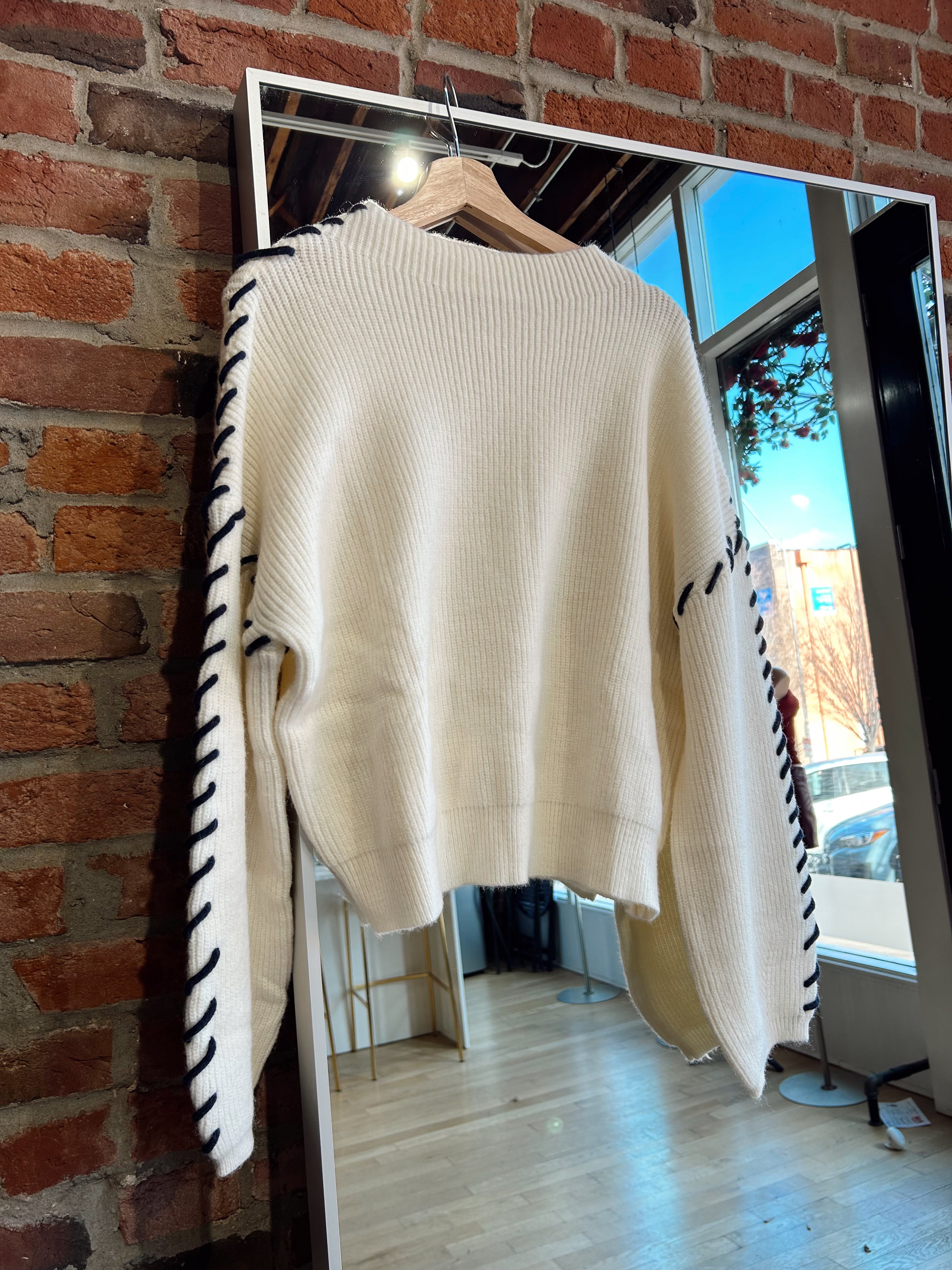 Lexi Cream Sweater With Navy Stitching