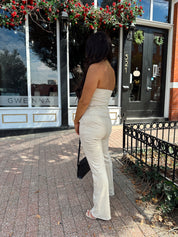 Neve Beige Suede Tube Top and Pants Set