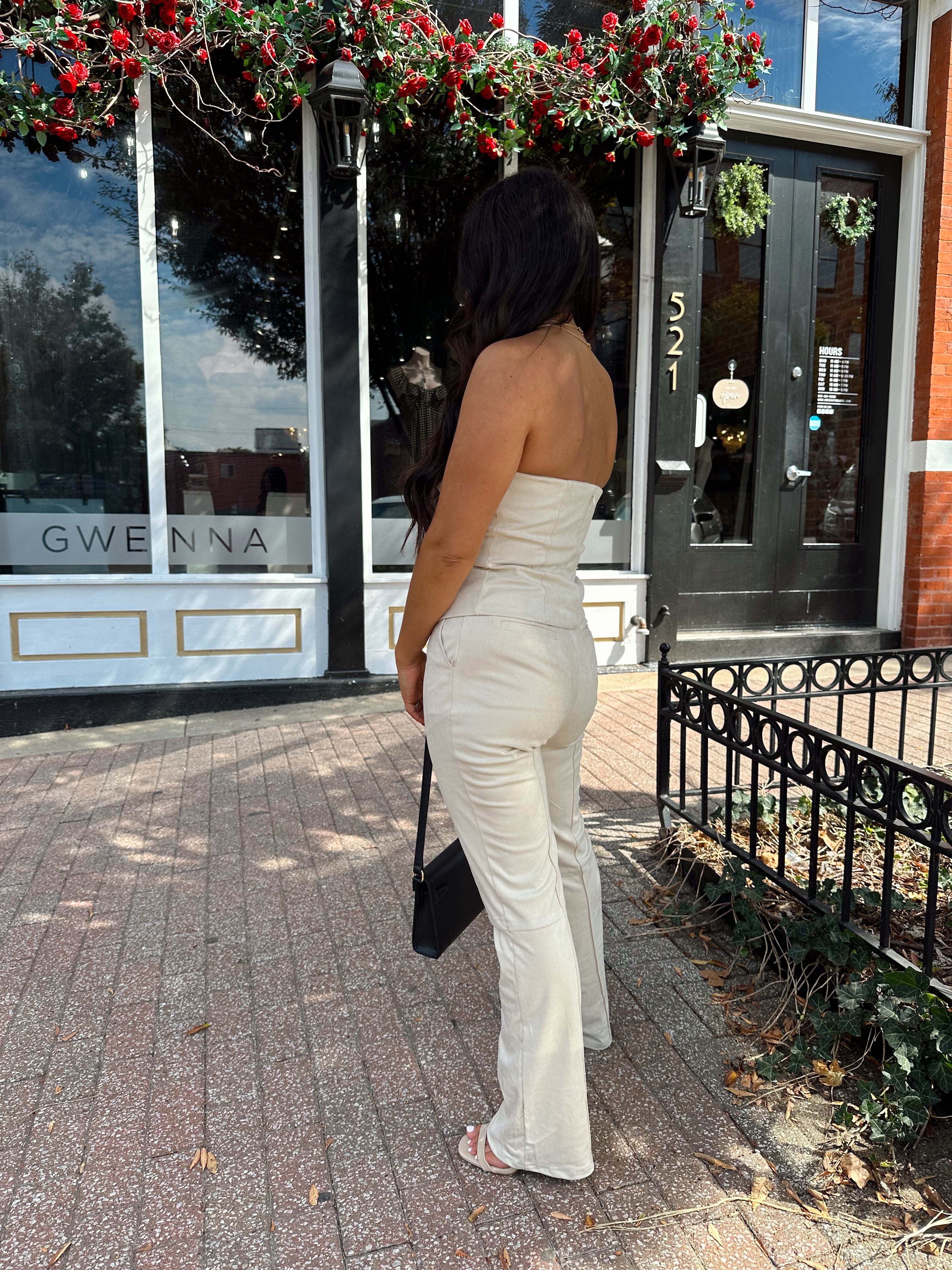 Neve Beige Suede Tube Top and Pants Set