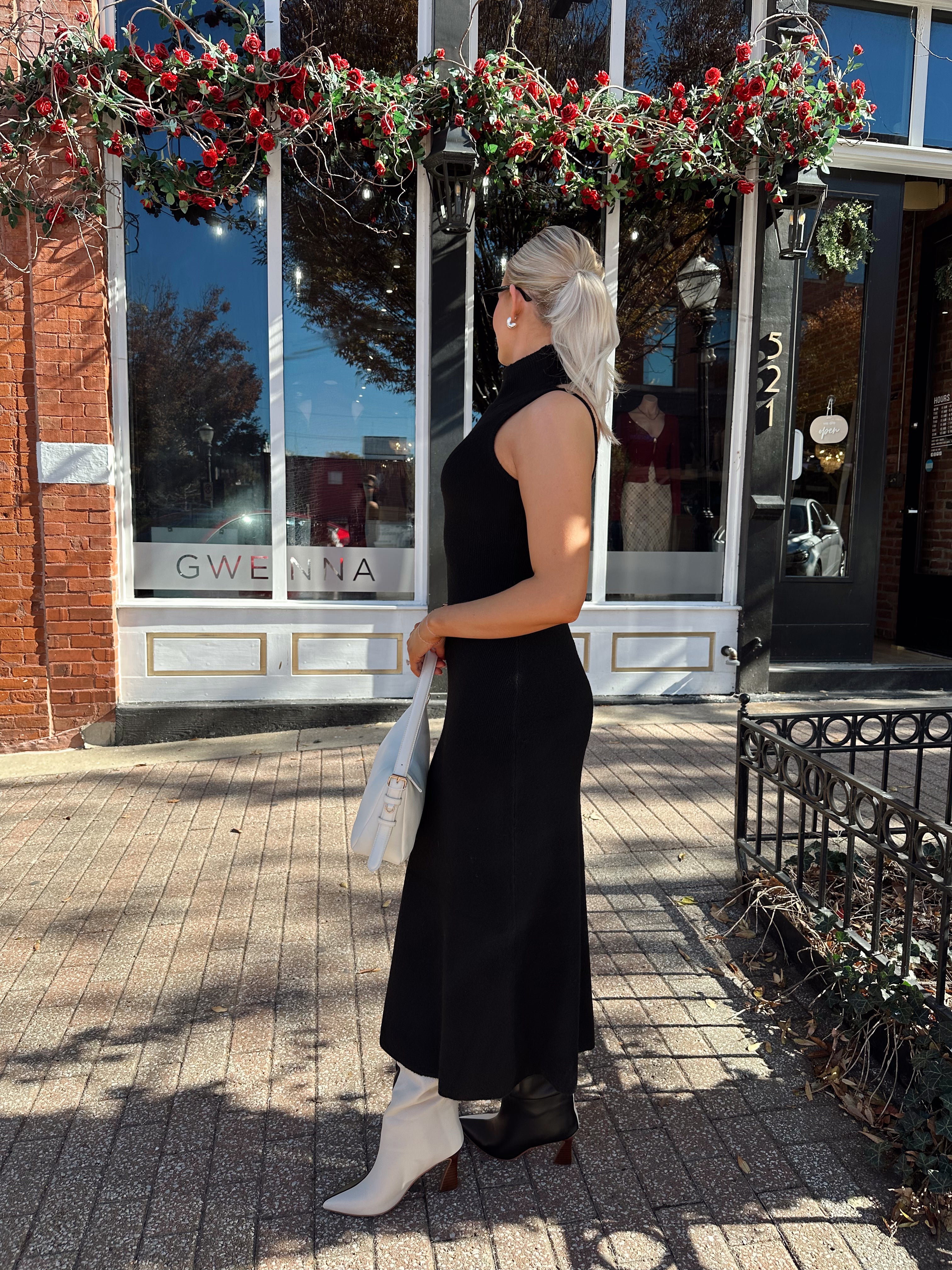 Drew Black Knit Turtleneck Sleeveless Maxi Dress