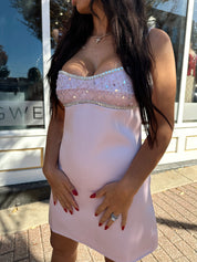 Aurora Light Pink Jewel Satin Mini Dress