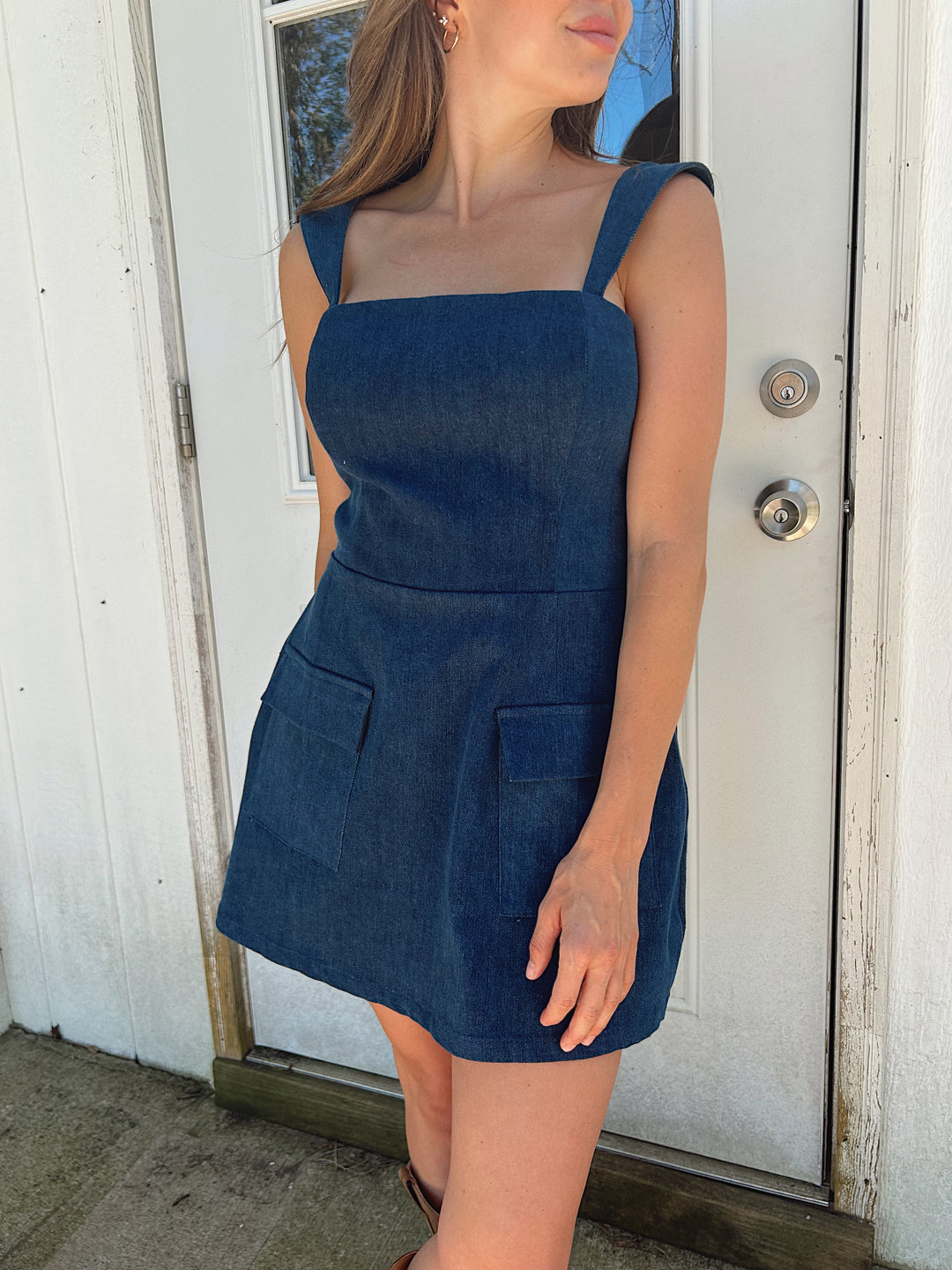Carter Dark Wash Denim Square Neck Mini Dress