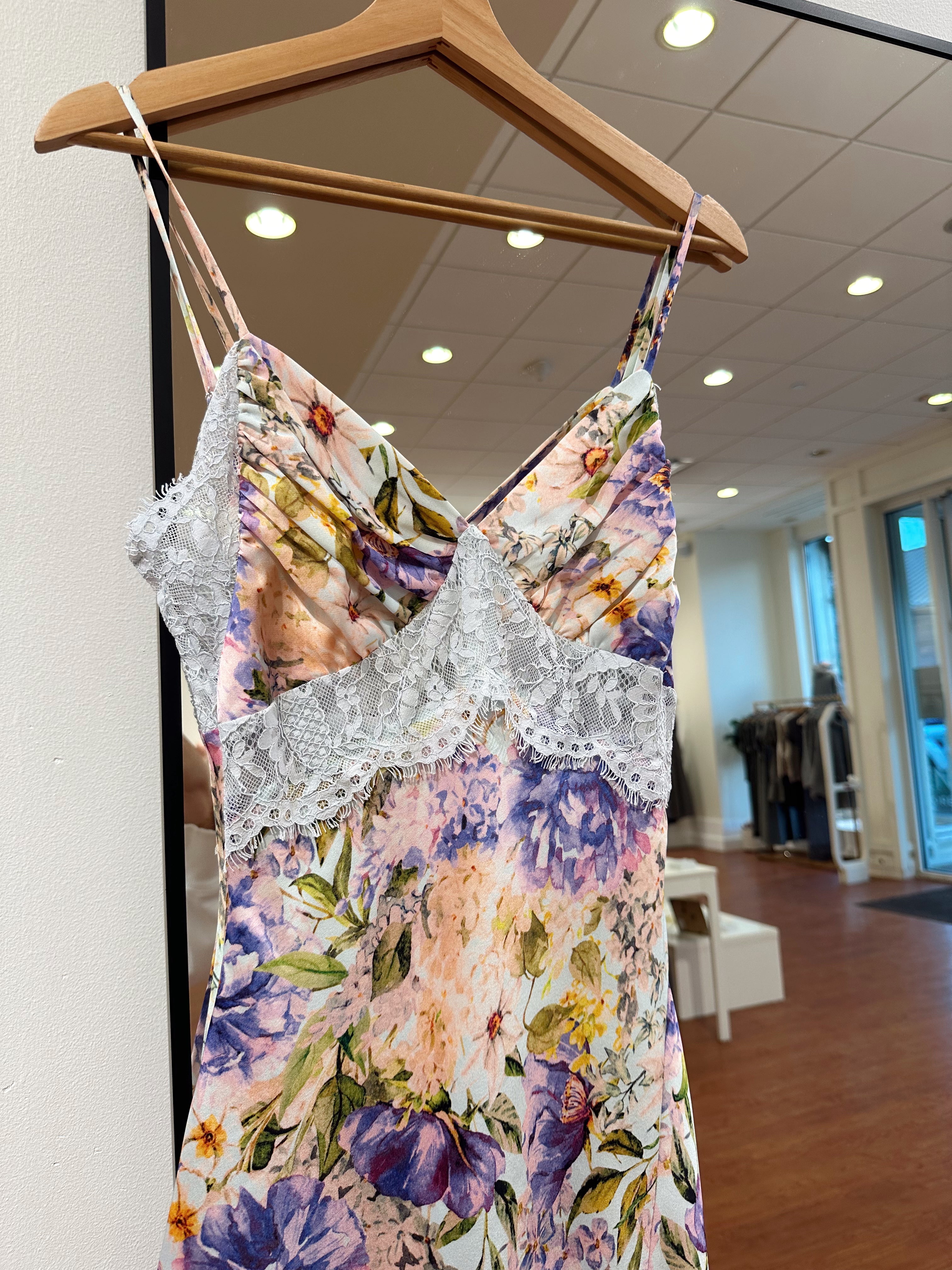 Maria Purple Floral Lace Trim Midi Dress