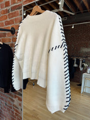 Lexi Cream Sweater With Navy Stitching