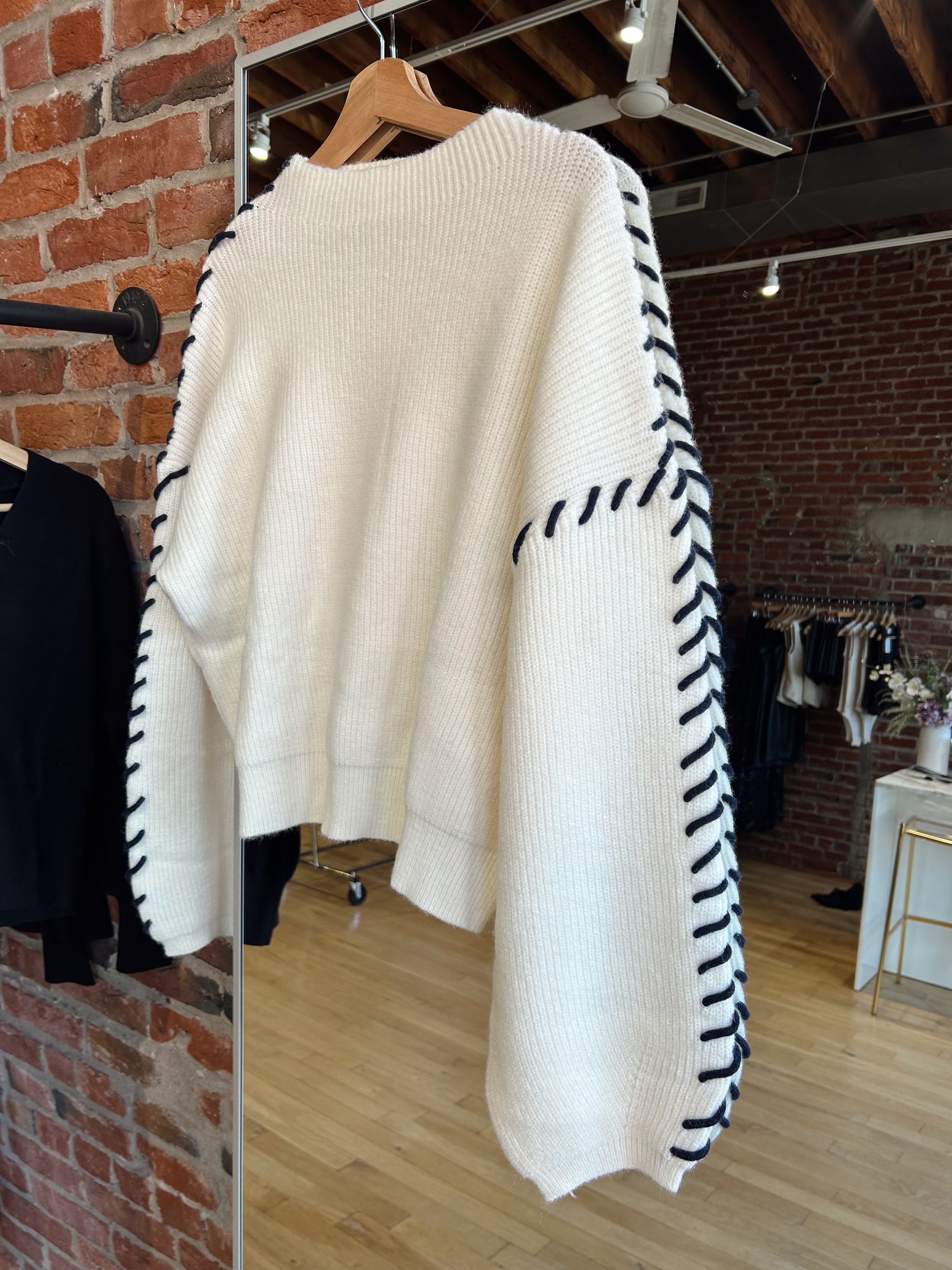 Lexi Cream Sweater With Navy Stitching