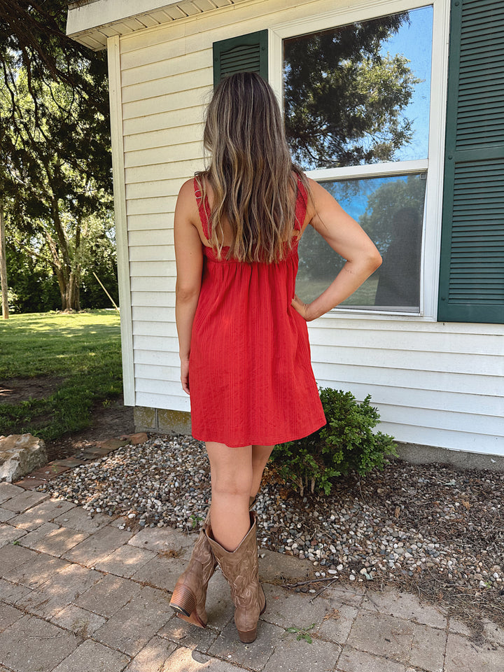 Gema Red Textured Mini Dress