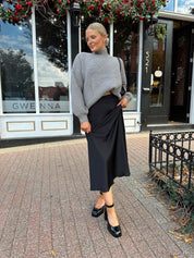 Lucienne Black Satin Maxi Skirt