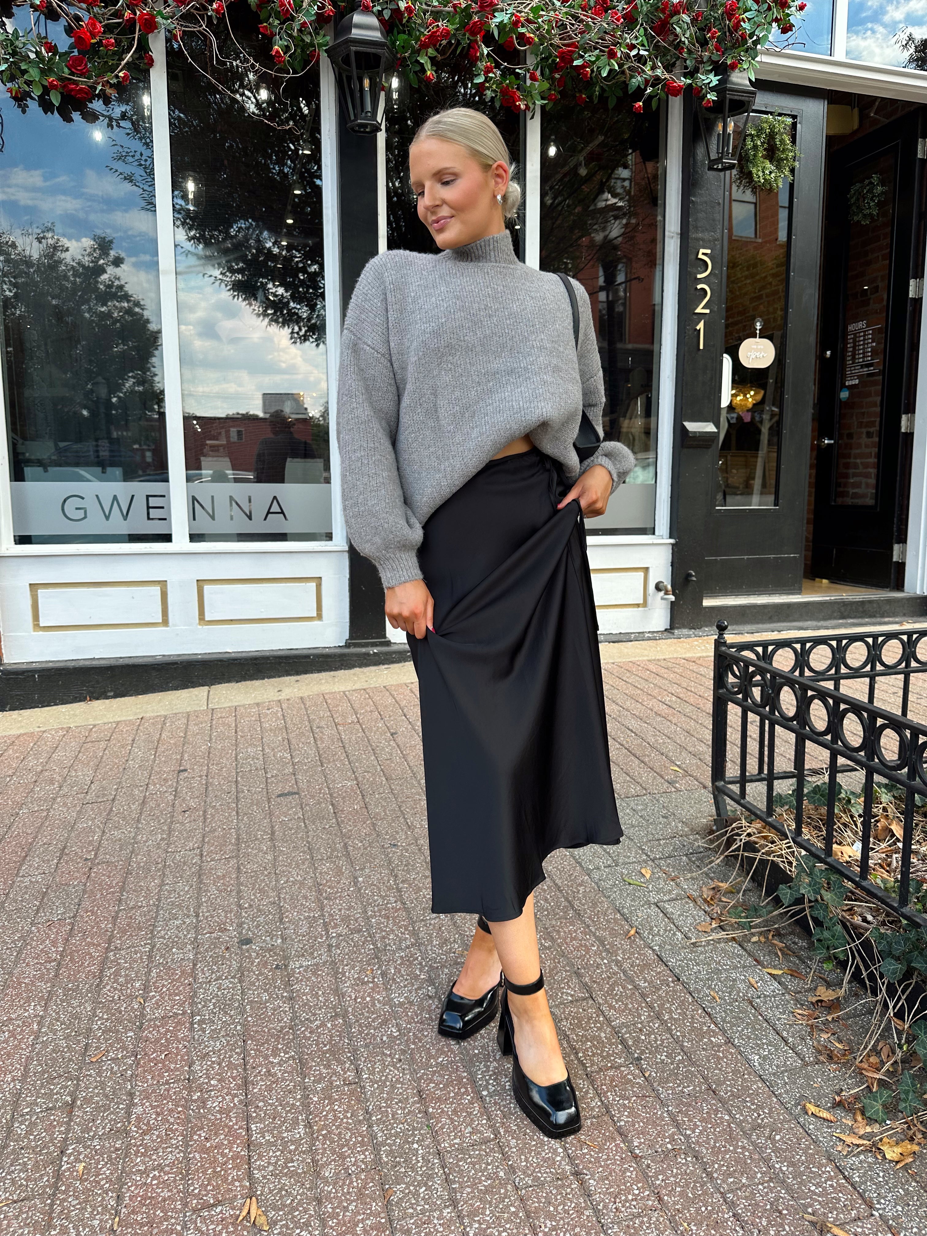 Lucienne Black Satin Maxi Skirt