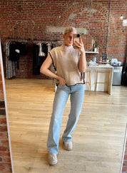 Lilia Taupe Tie Side Mock Neck Sweater Vest