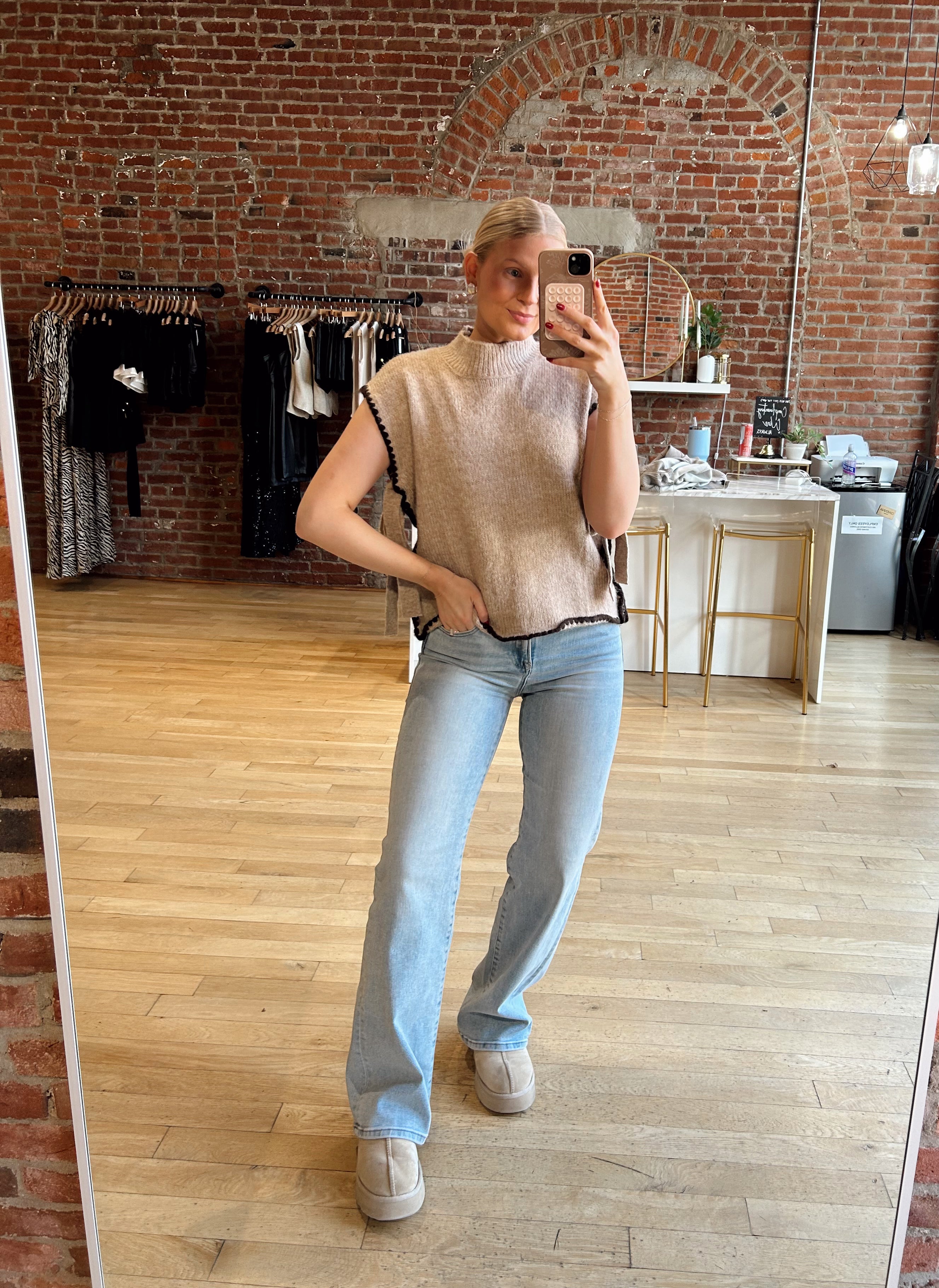 Lilia Taupe Tie Side Mock Neck Sweater Vest