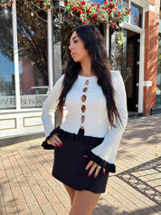 Lucia White and Black Contrast Long Sleeve Cut Out Top