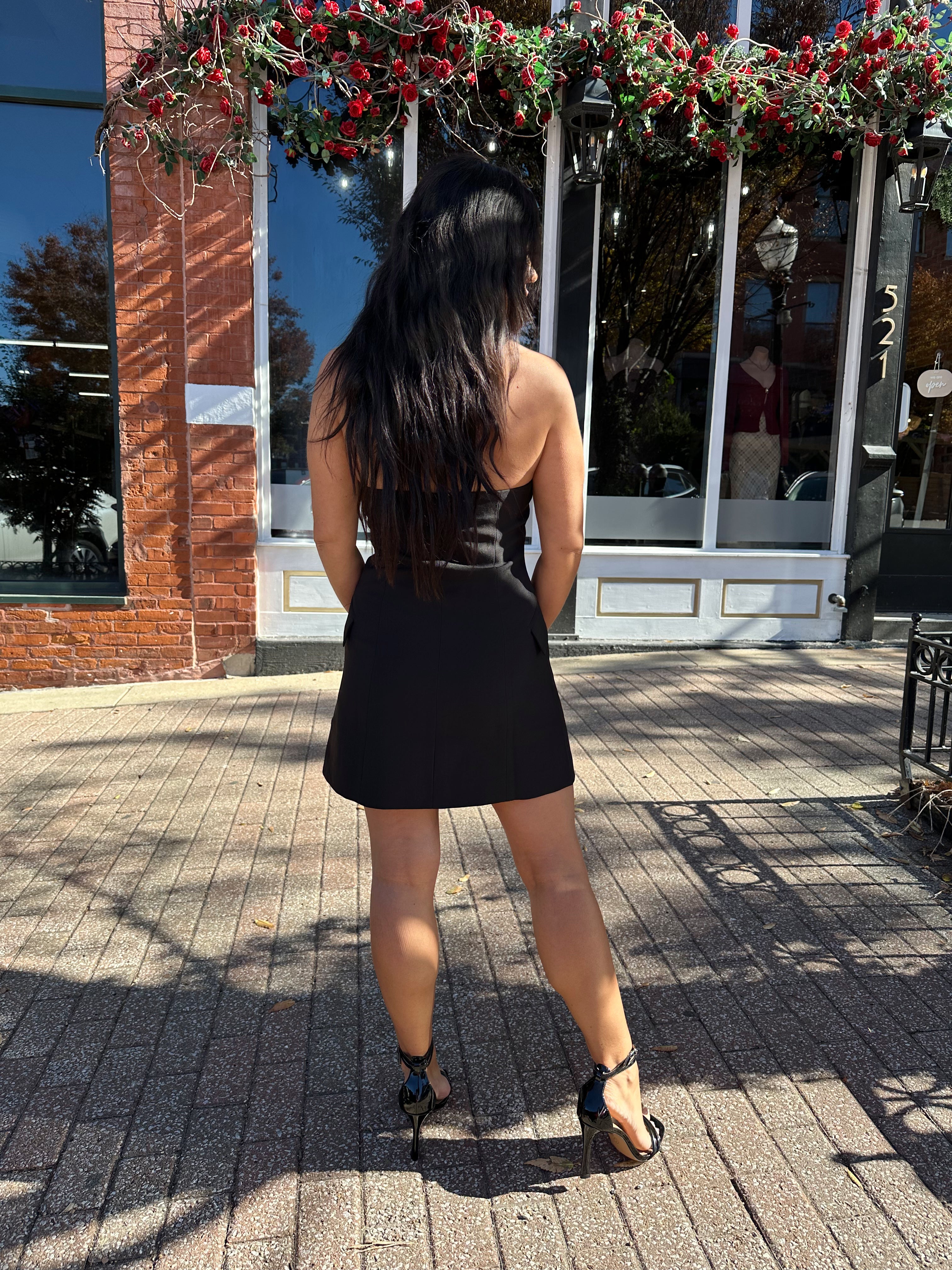 Onyx Black Halter Blazer Mini Dress