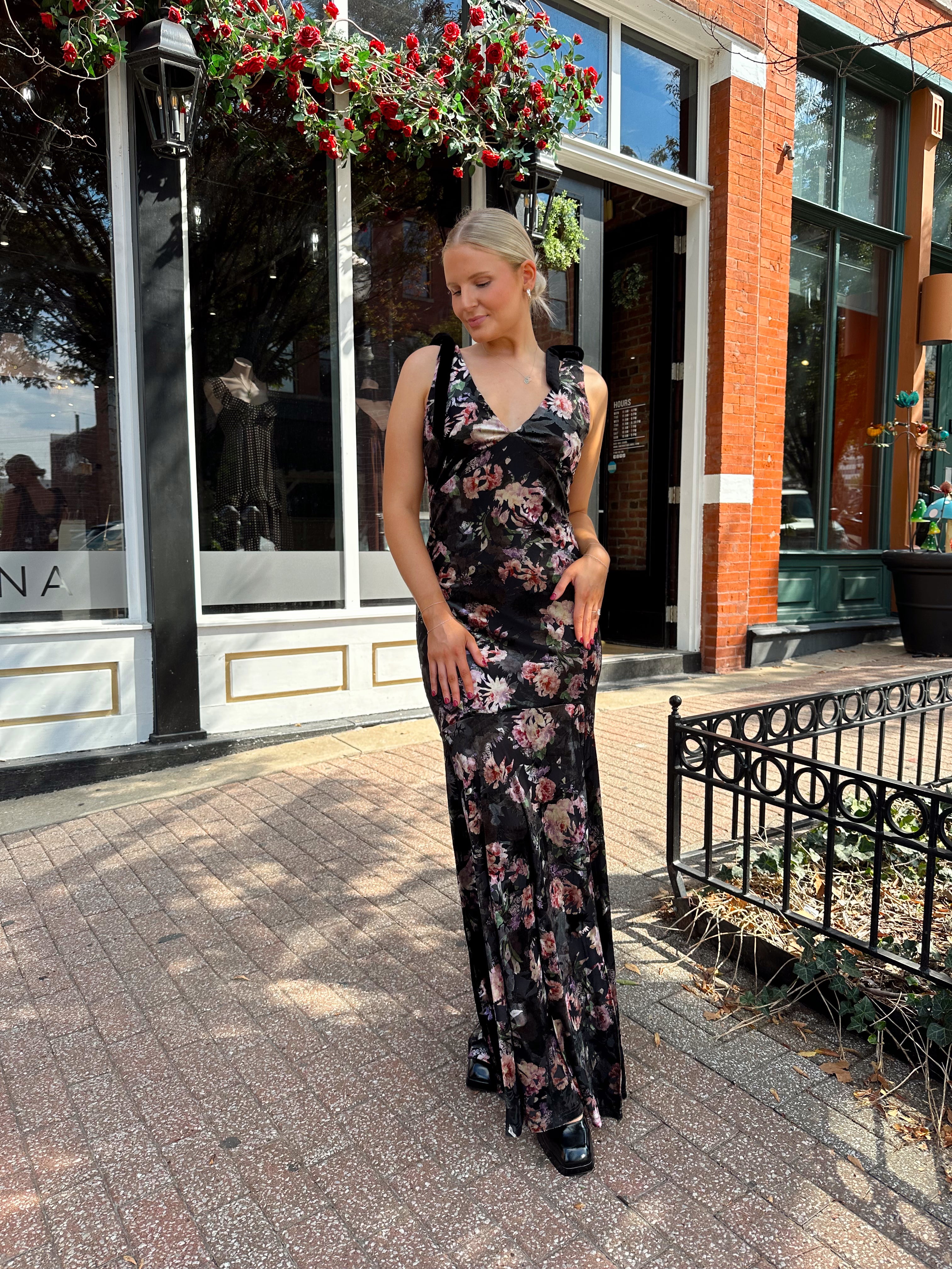 Sofie Black Floral Velvet Maxi Dress