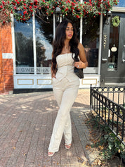 Neve Beige Suede Tube Top and Pants Set