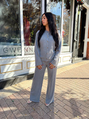 Kaycee Grey Cardigan and Wide Leg Pant Two-Piece Set