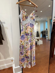 Maria Purple Floral Lace Trim Midi Dress