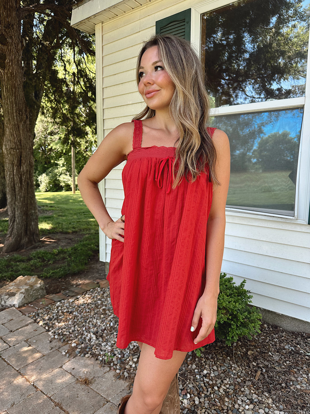 Gema Red Textured Mini Dress