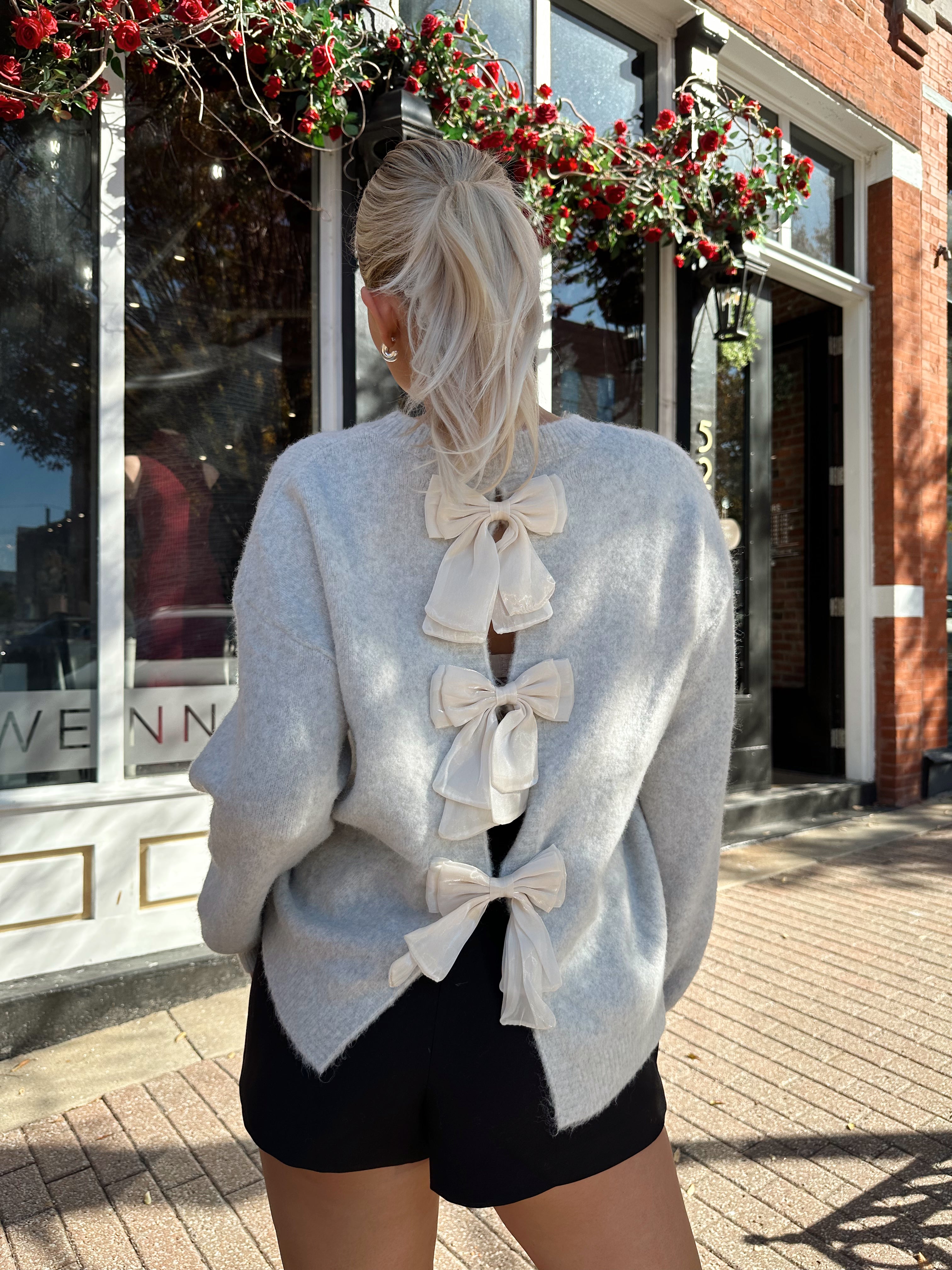 Lynda Grey Bow Back Sweater