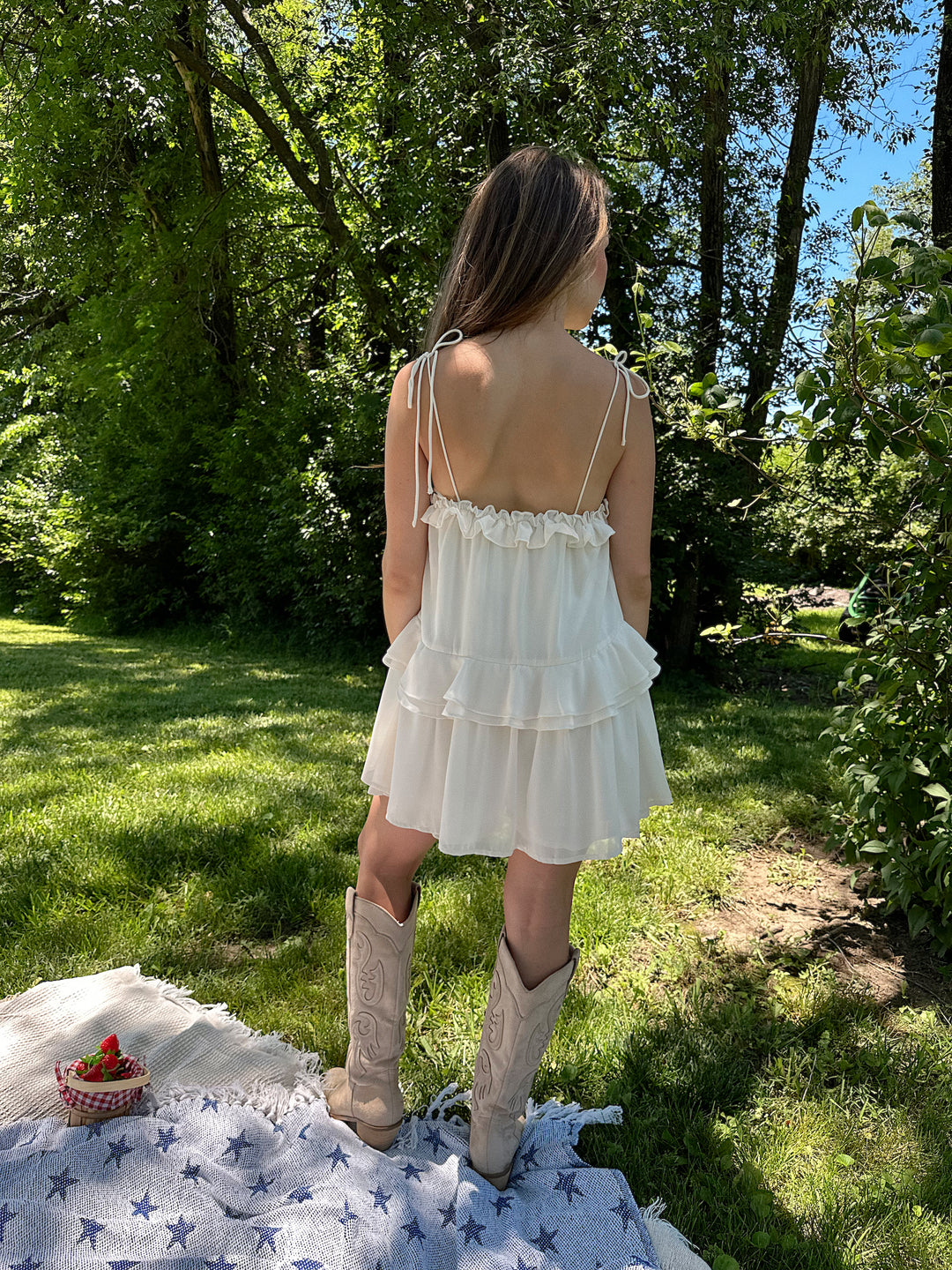 Camille Ivory Ruffle Tie Strap Romper