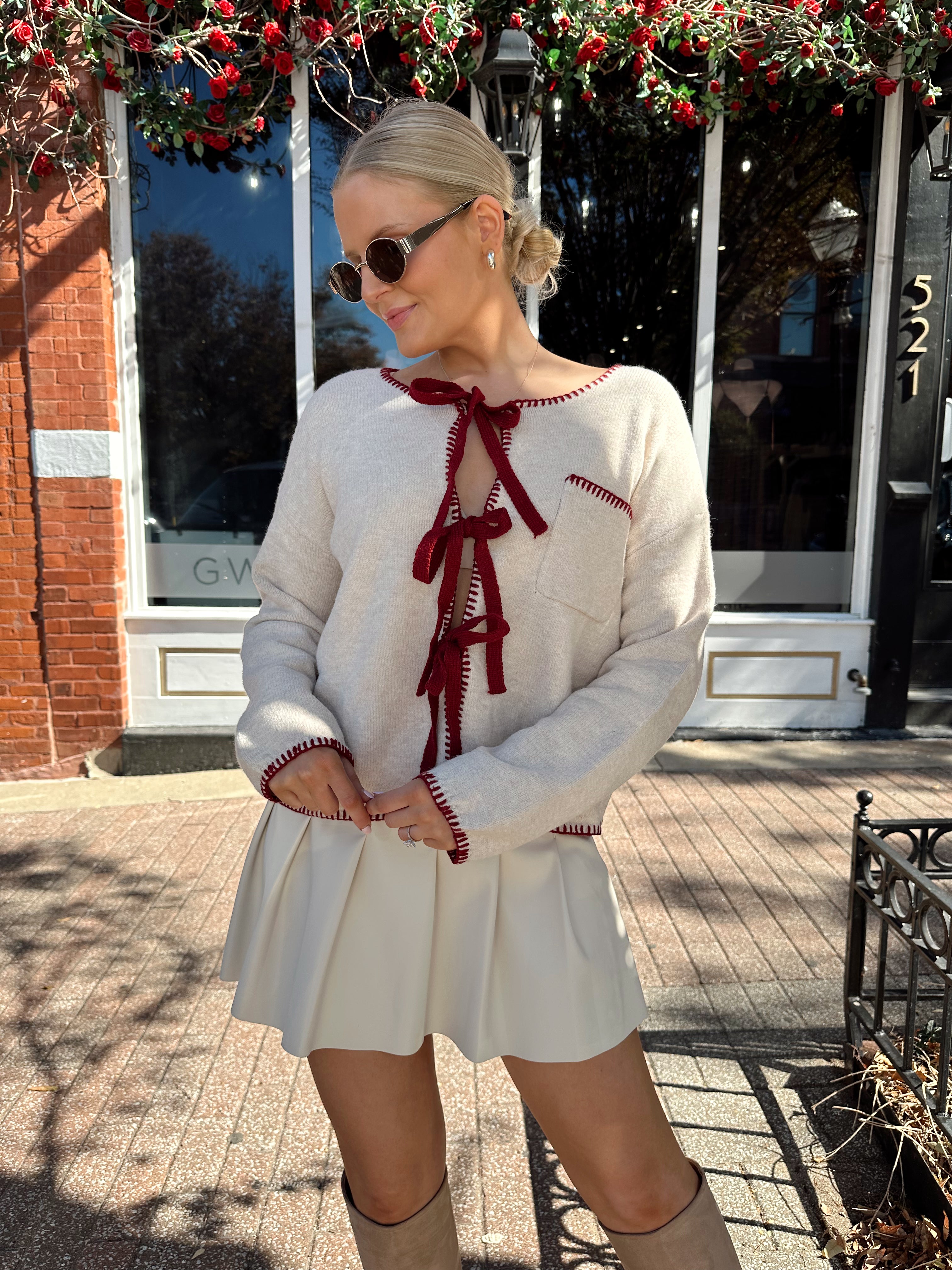 Rylan Cream Leather Pleated Mini Skirt