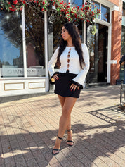 Lucia White and Black Contrast Long Sleeve Cut Out Top