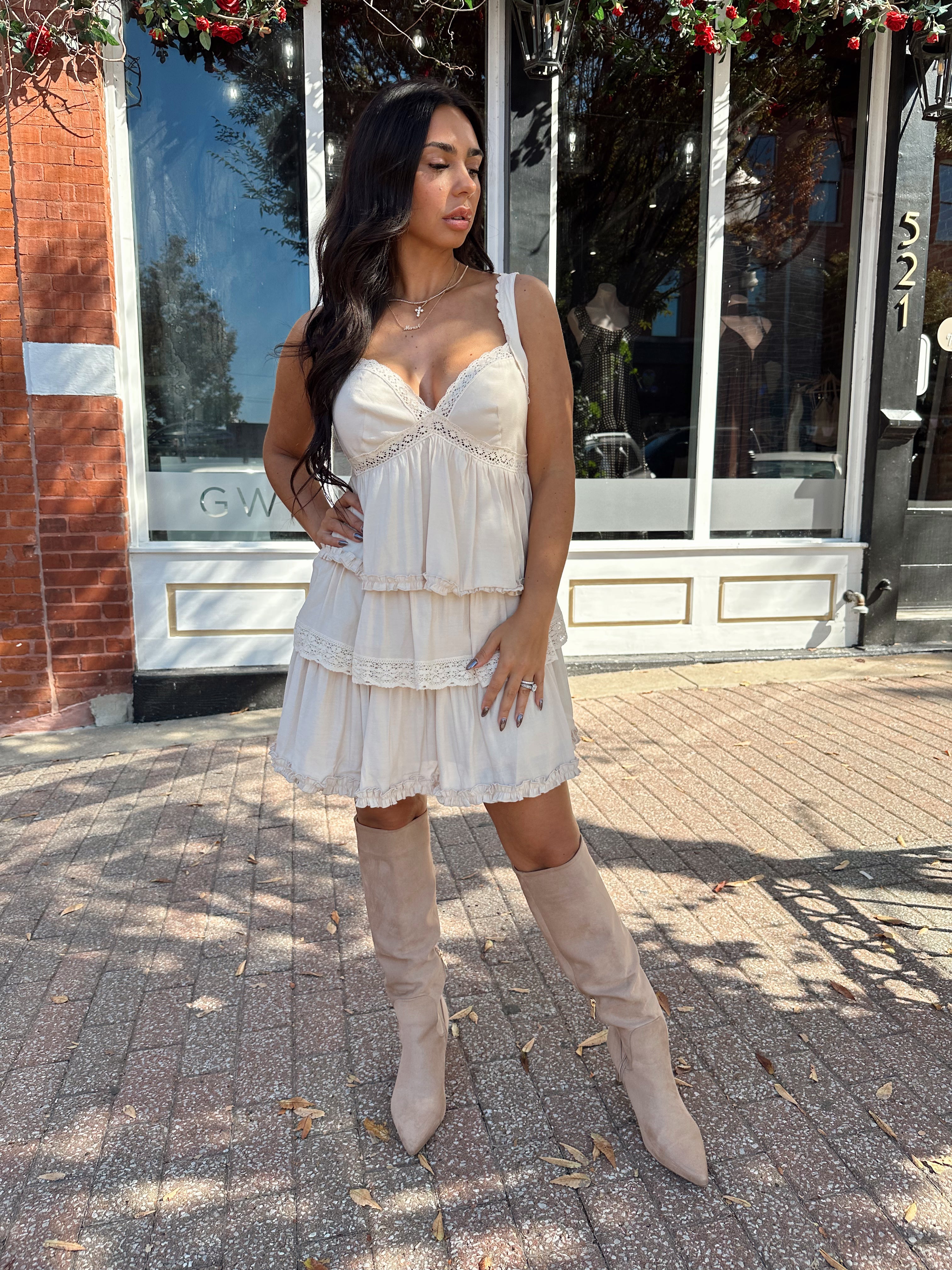 Scout Beige Ruffled Tiered Mini Dress