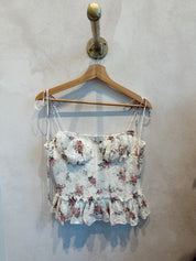 Arlene White and Pink Floral Lace Corset Top