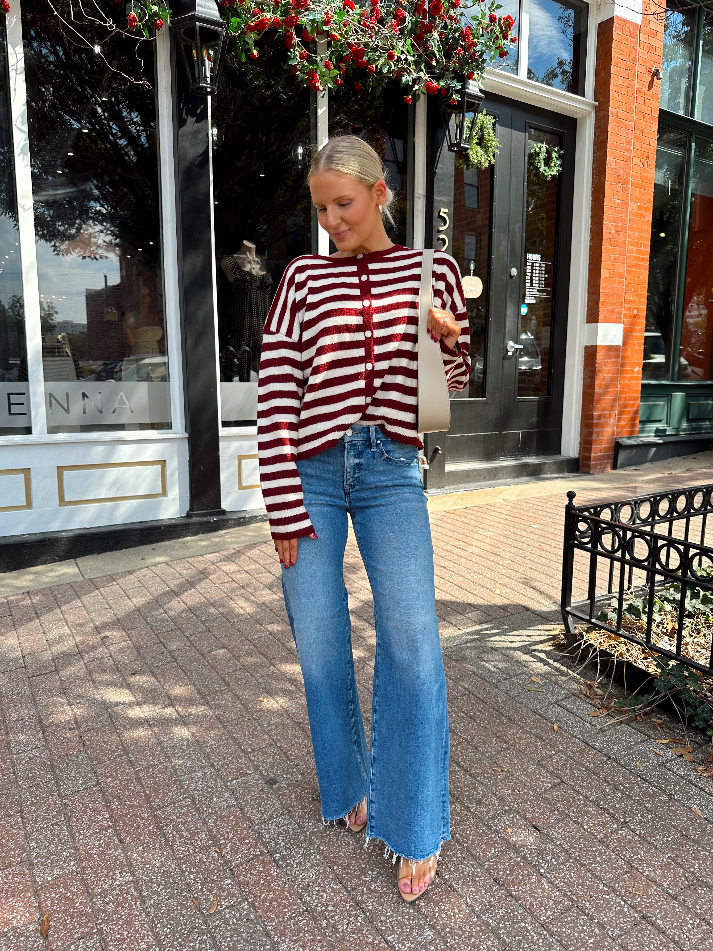 Breck Burgundy Striped Cardigan