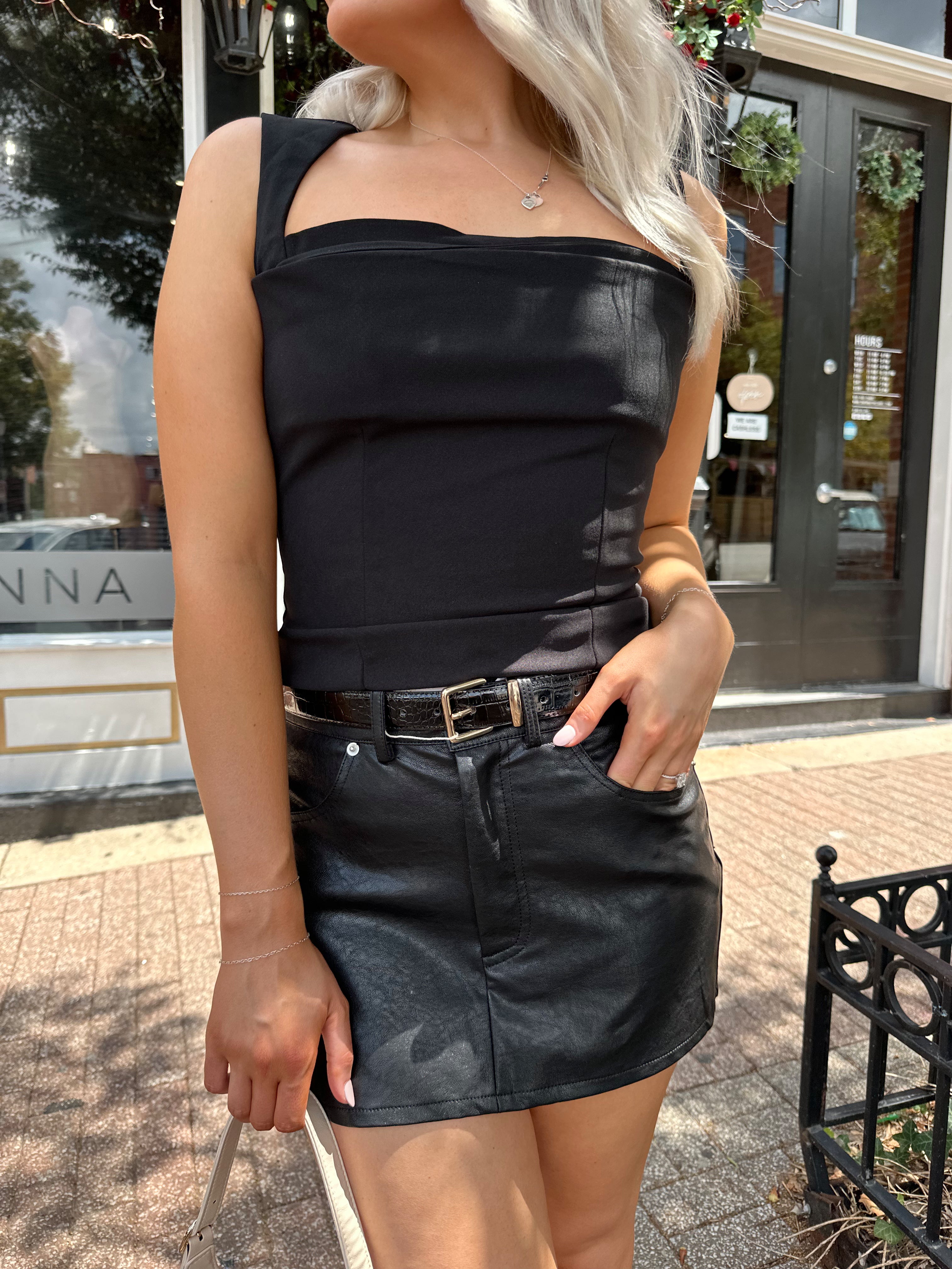 London Black Leather Mini Skirt