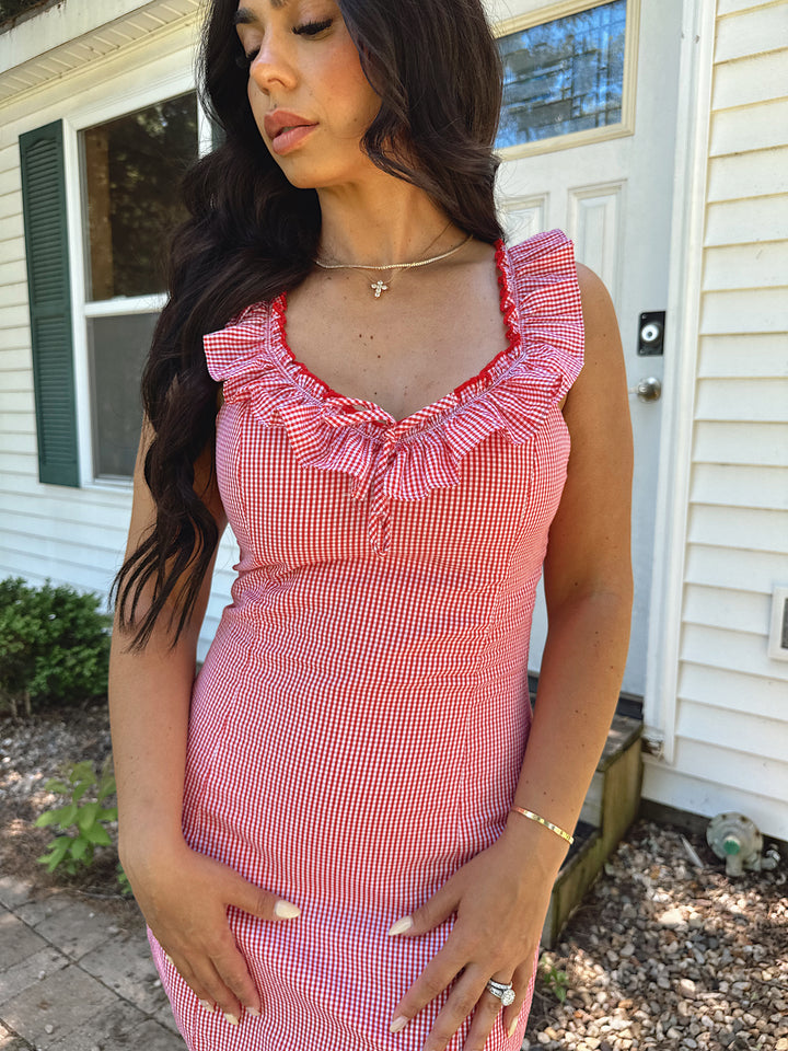 Meredith Red Gingham Mini Dress
