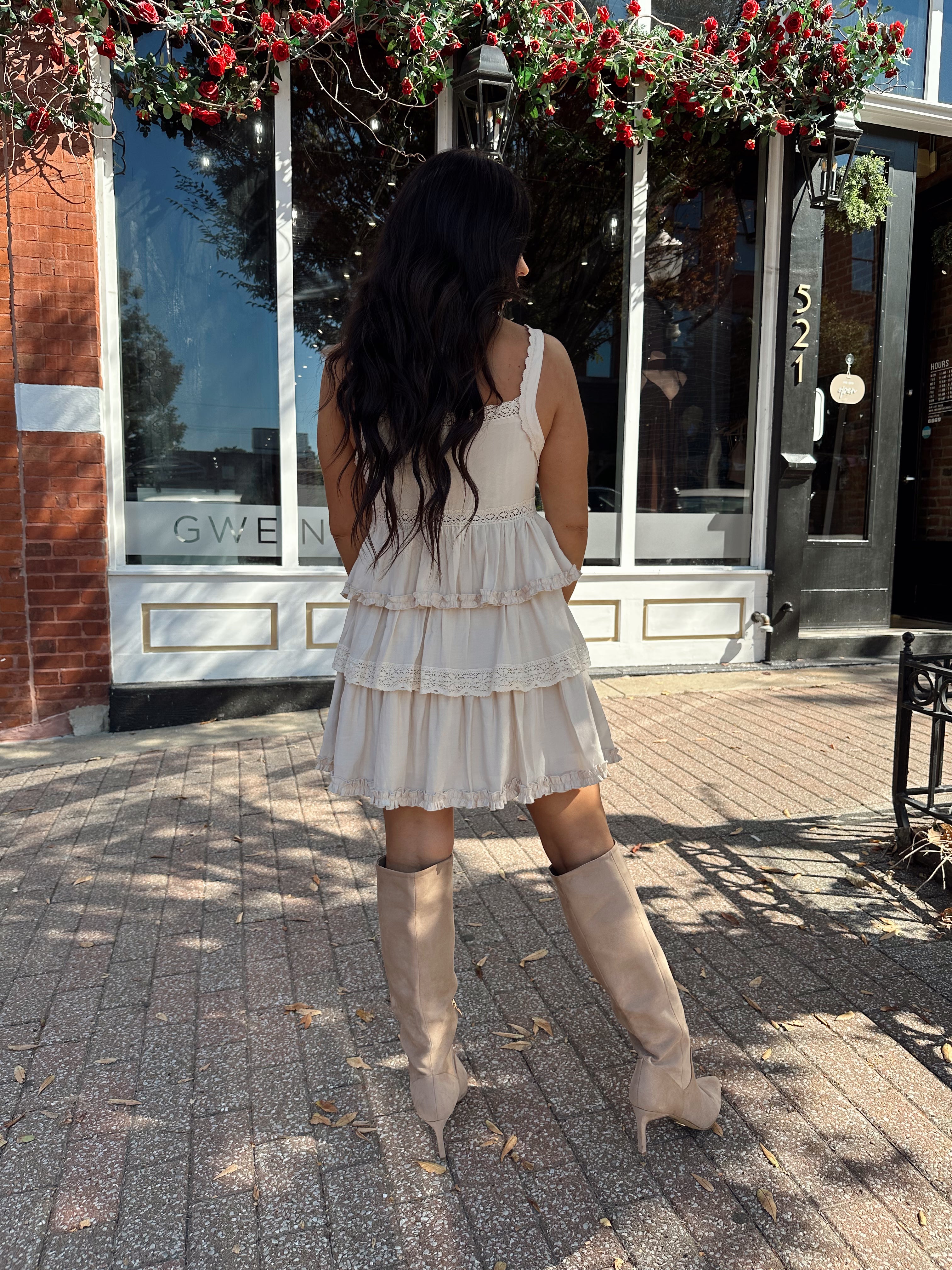 Scout Beige Ruffled Tiered Mini Dress