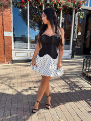 Kala Black and White Polka Dot Bubble Hem Mini Dress