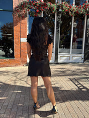 Asa Black Short Sleeve Bow Detail Satin Mini Dress