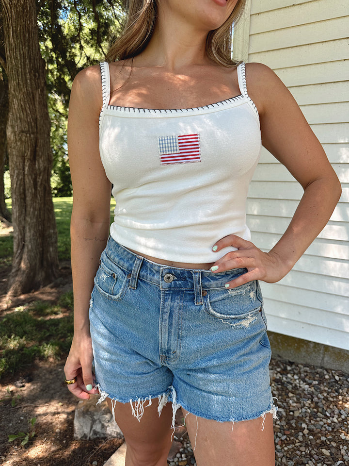 American Flag Tank Top- White