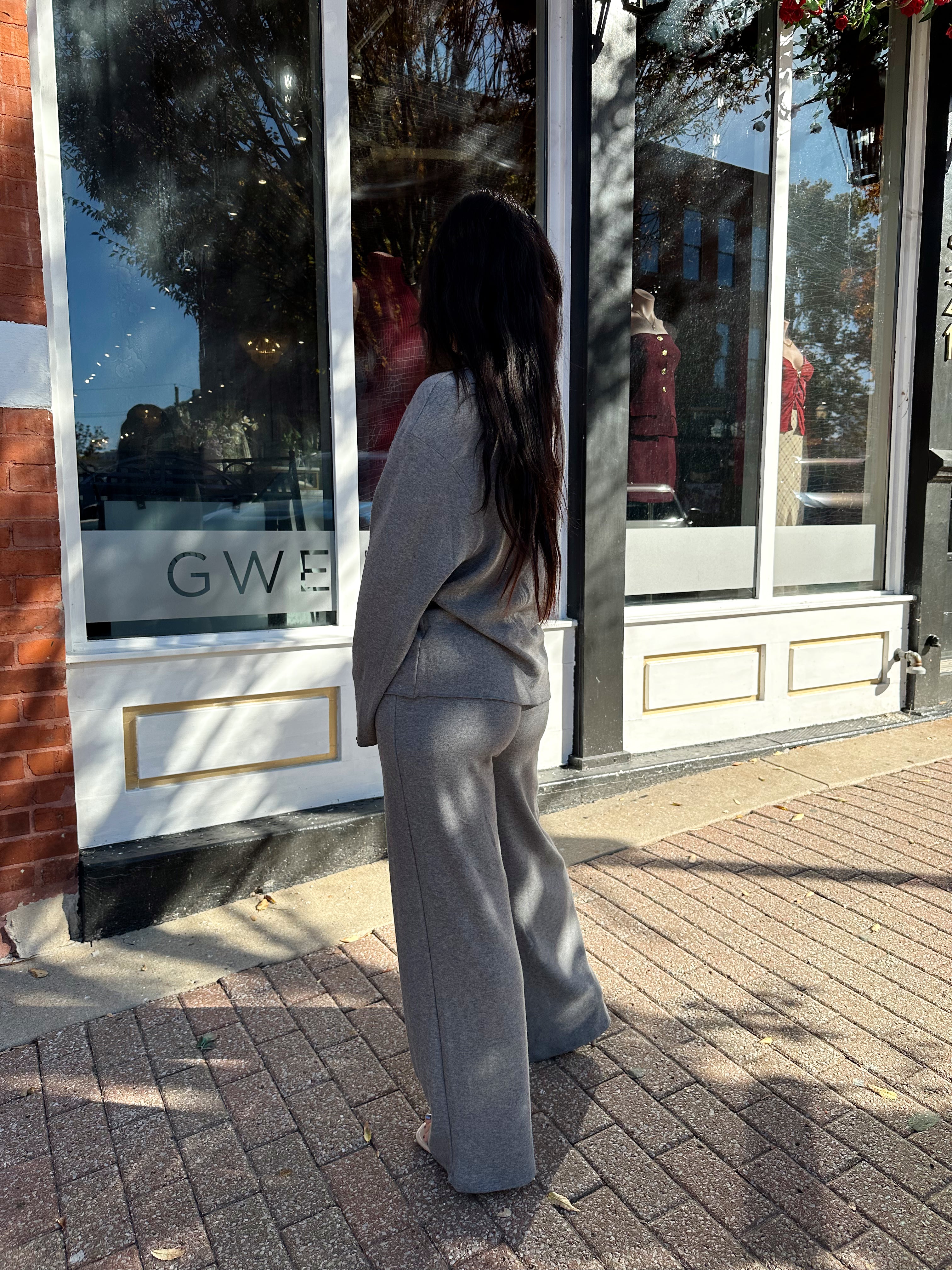 Kaycee Grey Cardigan and Wide Leg Pant Two-Piece Set