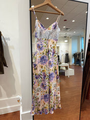 Maria Purple Floral Lace Trim Midi Dress